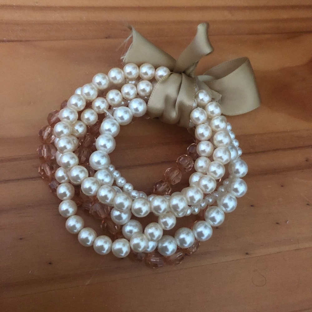 Faux Pearl and Rose Bracelet Set (Stretch)